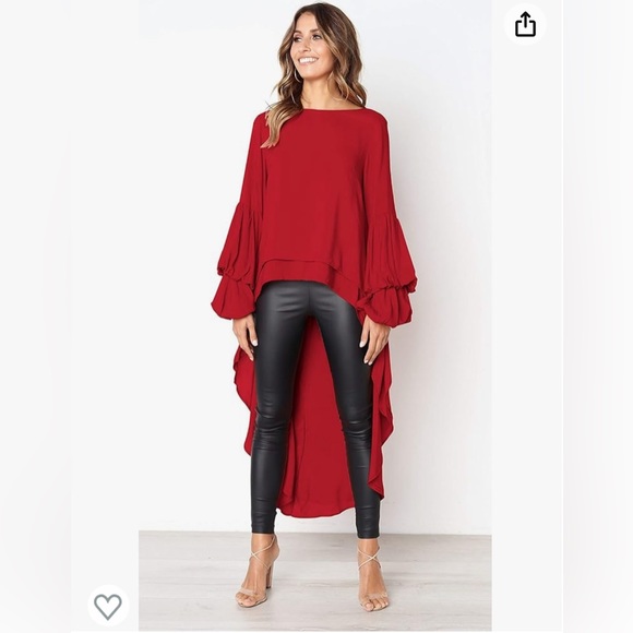 PRETTYGARDEN Womens Lantern Long Sleeve Asymmetrical Irregular Hem Blouse Shirt - Picture 2 of 7